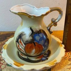 Adorno Porcelana Jarra Con Plato Antiguo 