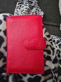 Red Pebbled Leather Wallet Organizer