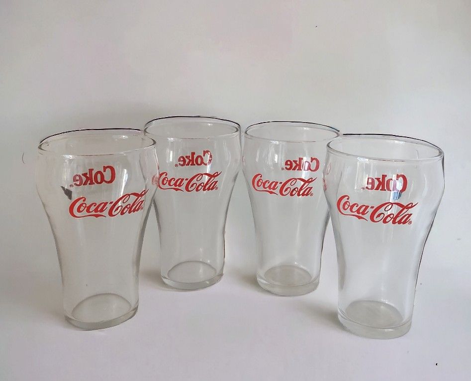 (4) Vintage Red Letter Coca Indiana Glass Cola Coke Glasses 5" Tall