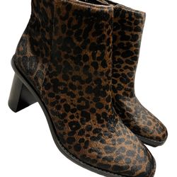 Leopard Calf Zip Block Heel Ankle Boots Size 6.5 Medium Gibson Latimer Vina