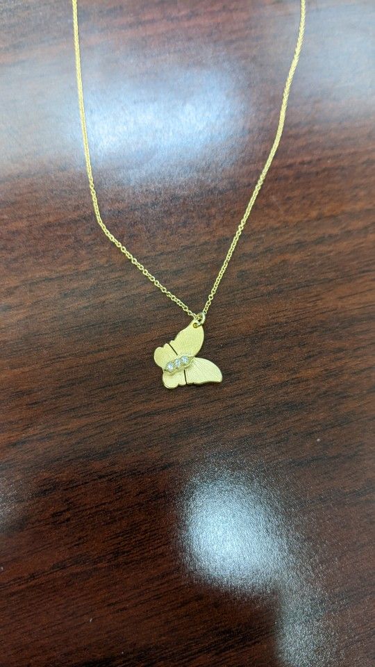 14k yellow gold diamond butterfly necklace