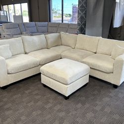 Cream L Shaped Sectional W/ Ottoman 