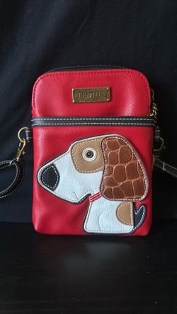 Red purse handbag travel crossbody with cute dog  porch pickup