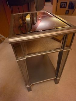 Mirrored Side Table with Silver Frame