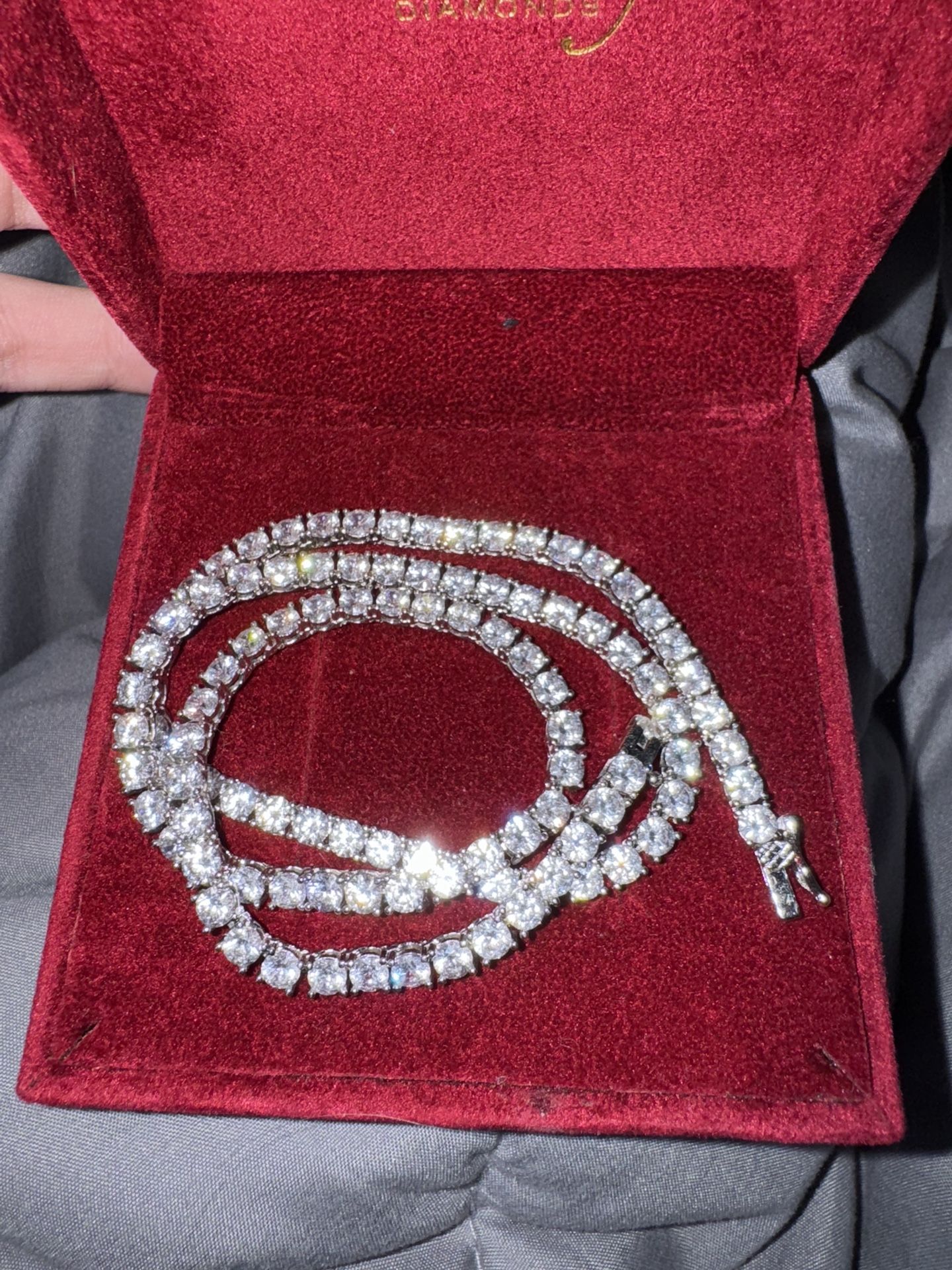 mossanite tennis chain 18in white gold