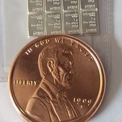 1oz Copper ROUND + 4G VALCAMBI SILVER BARS. 999 FINE SILVER INVESTMENT GRADE