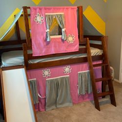 Kids Loft Bed With Slide And Curtains