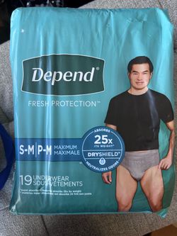 Men’s Depends S-M 5 pkgs for $45
