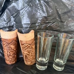 Vintage Leather Wrapped Tequila Shot Glass