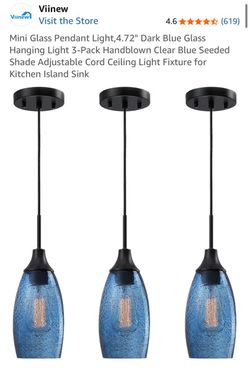 Viinew Mini Blue Glass Pendant Lights 3-Pack
