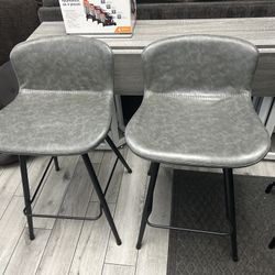 Set of 2 Modern Gray Faux Leather Bar Stool