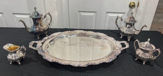 Vintage Towle Silverplate 5-Piece Coffee Tea Set w/ Large Serving Tray