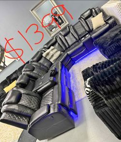Black leather power recliner set with lot of perks
