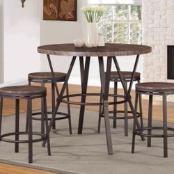 5PC BROWN TOP Metal Round Counter Table Set 