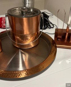 Copper cocktail tray and utensils
