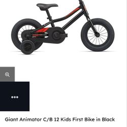 Giant Animator C/B 12 Kids First Bike in Black Excellent Condition 