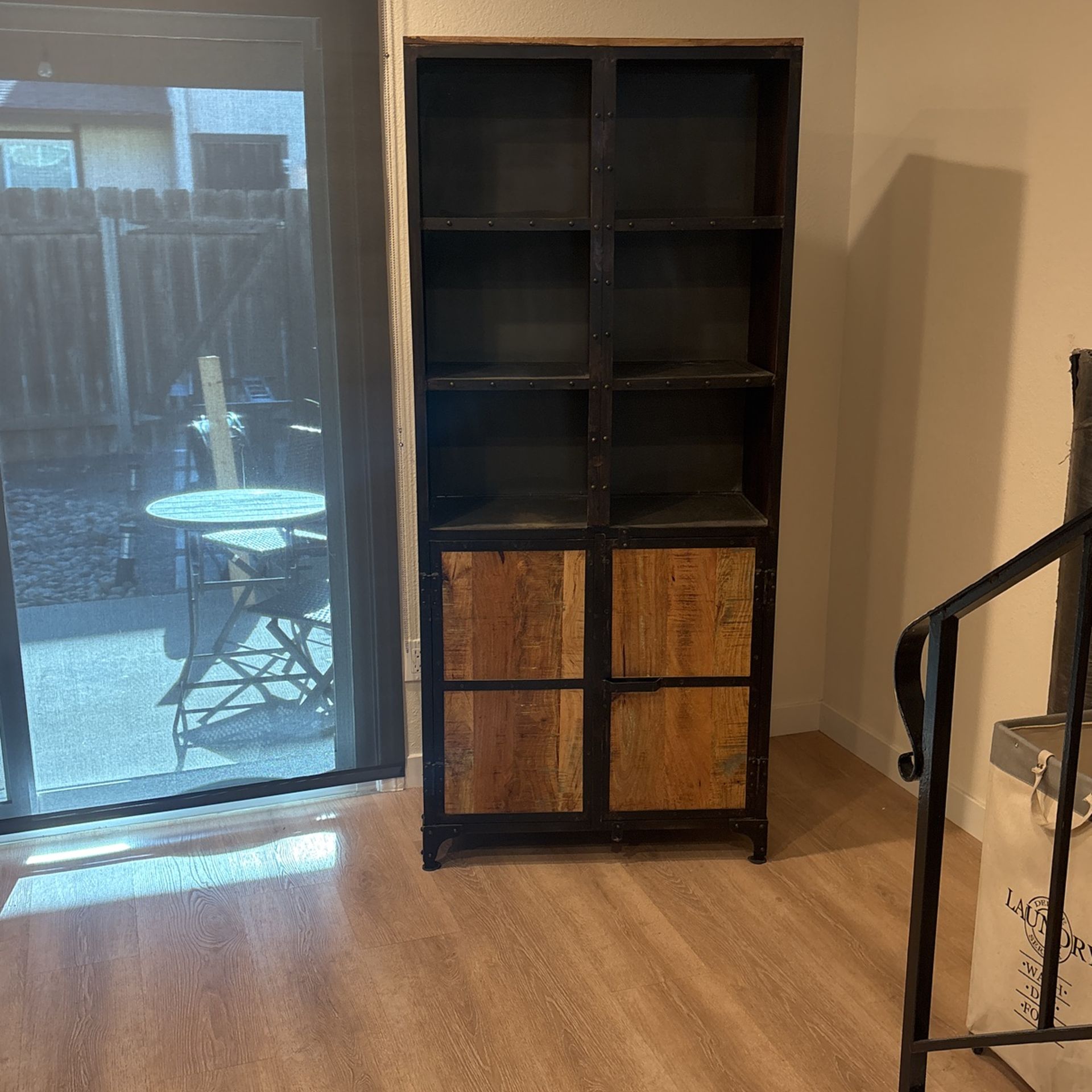 Mango Wood / Metal Bookshelf Bookcase Cabinet Shelf