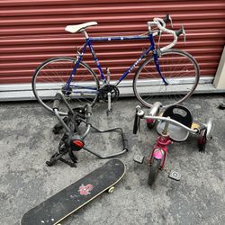 Bike Skate Board And Tricycle And Bike Rack