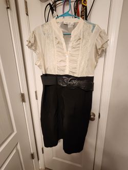 Cato Two-Tone Belted Dress size 16 black and cream