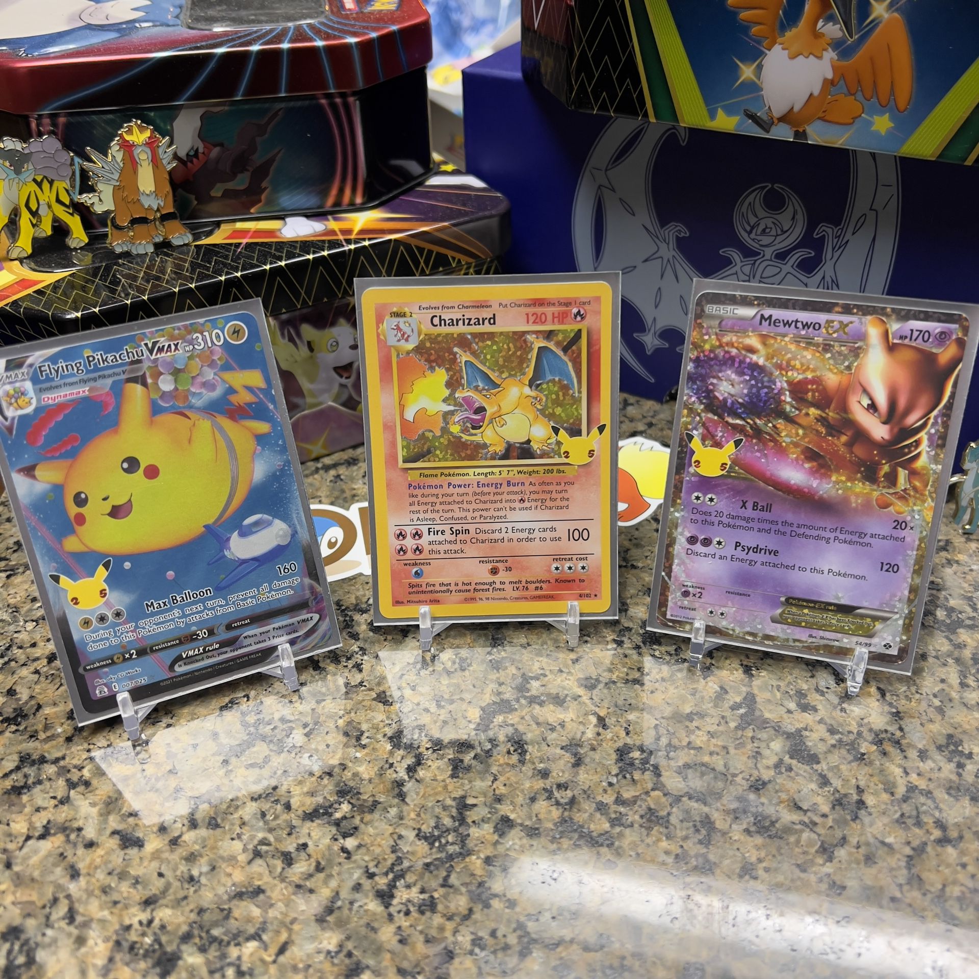 CELEBRATIONS Mewtwo And Flying Pikachu Vmax! Pack Fresh! Charizard Is Sold