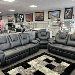 2PC Black Leather Sofa & Loveseat w/ FREE Recliner 