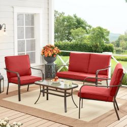 Mainstays Stanton 4-Piece Outdoor Patio Conversation Set, Red
