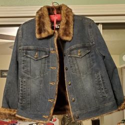 1990's Vintage Marvin Richards Ladies Denim Jacket w Faux Fur