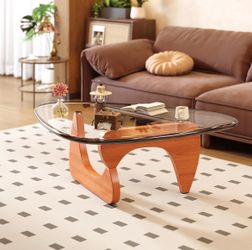offee Table for Living Room Mid Century Modern Center Small Table with Glass Top and Wood, Walnut Transparent(45 Inch)