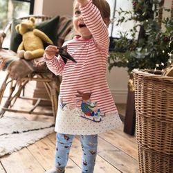 Mini Boden Bunny Sled Winter Scene Applique Dress & Leggings Matching Set Size 12-18 Months New