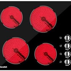 Weceleh Electric Cooktop 24 Inch 4 Burners, 24 Inch Electric Cooktop 4 Burner, Electric Stove Top 24 Inch, 24 Electric Cooktop Ceramic, Knob Control