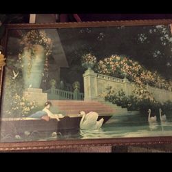 Large 1920s George Hacker Lithograph Print Daydreams Original Frame