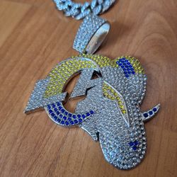 Los Angeles Rams Iced Out Rhinestone Pendant Necklace