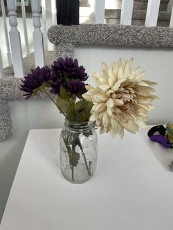 Fake Flowers In Mason jar 