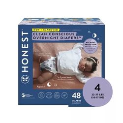 The Honest Company Clean Conscious Disposable Overnight Diapers Cozy Cloud + Star Signs, Size 4, 48 Count