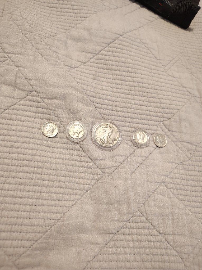 Walking Liberty Half Dollar & Mercury Dimes | Rare Antique Vintage Coins | Collectibles
