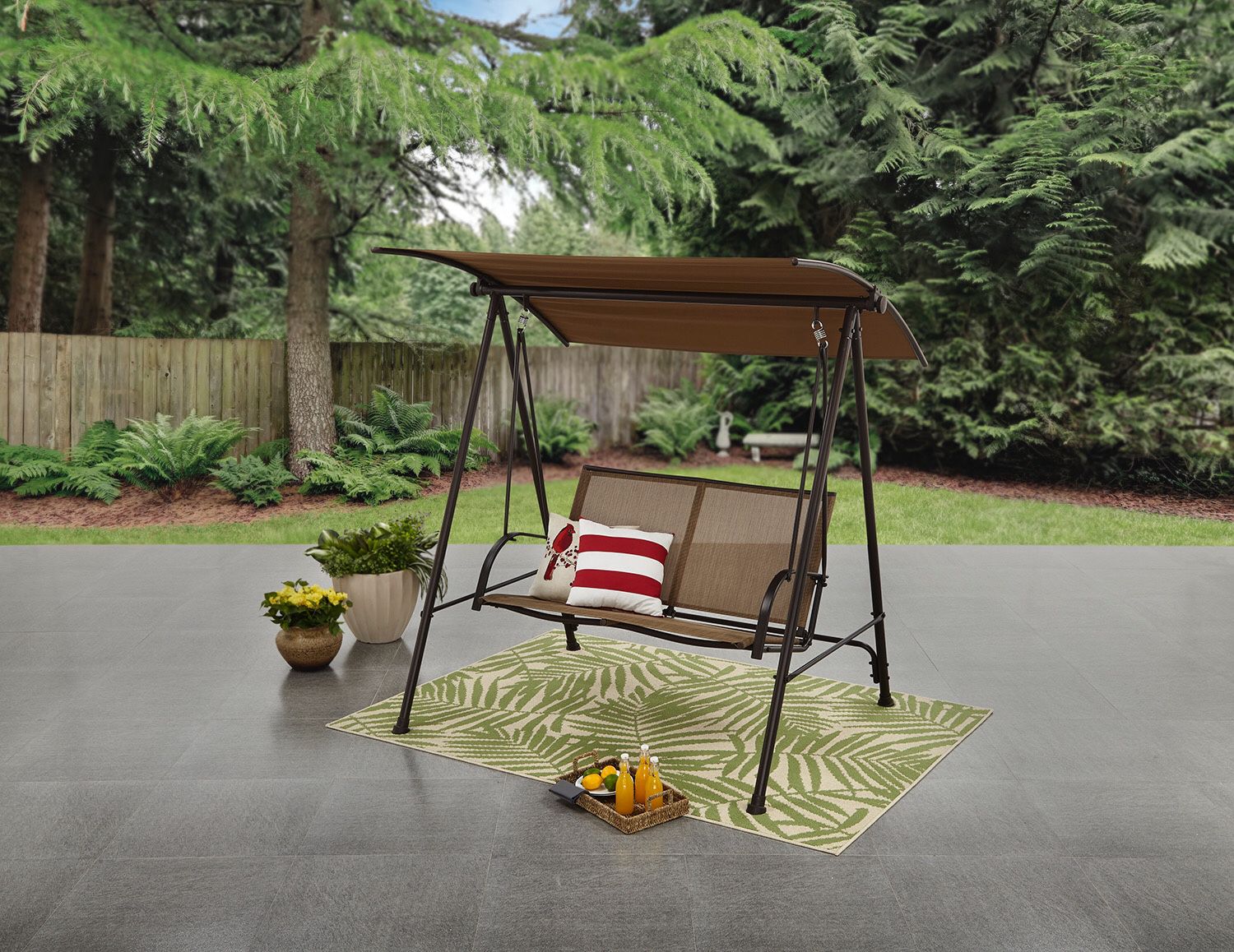 2 Person Canopy Patio Garden Yard Porch Swing Outdoor Furniture Sling Seats Tan