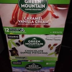 Green mountain Keurig K Cup Pods! Caramel Vanilla, Horizon, Choc. Dip 