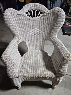 Vintage White Wicker Armchair