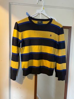 Polo Ralph Lauren Boys Striped Knit Sweater Yellow Navy Blue Size M 10-12  选项 2 (字数更满): Polo Ralph Lauren Crewneck Sweater Boys Size Medium 10-12 Yell