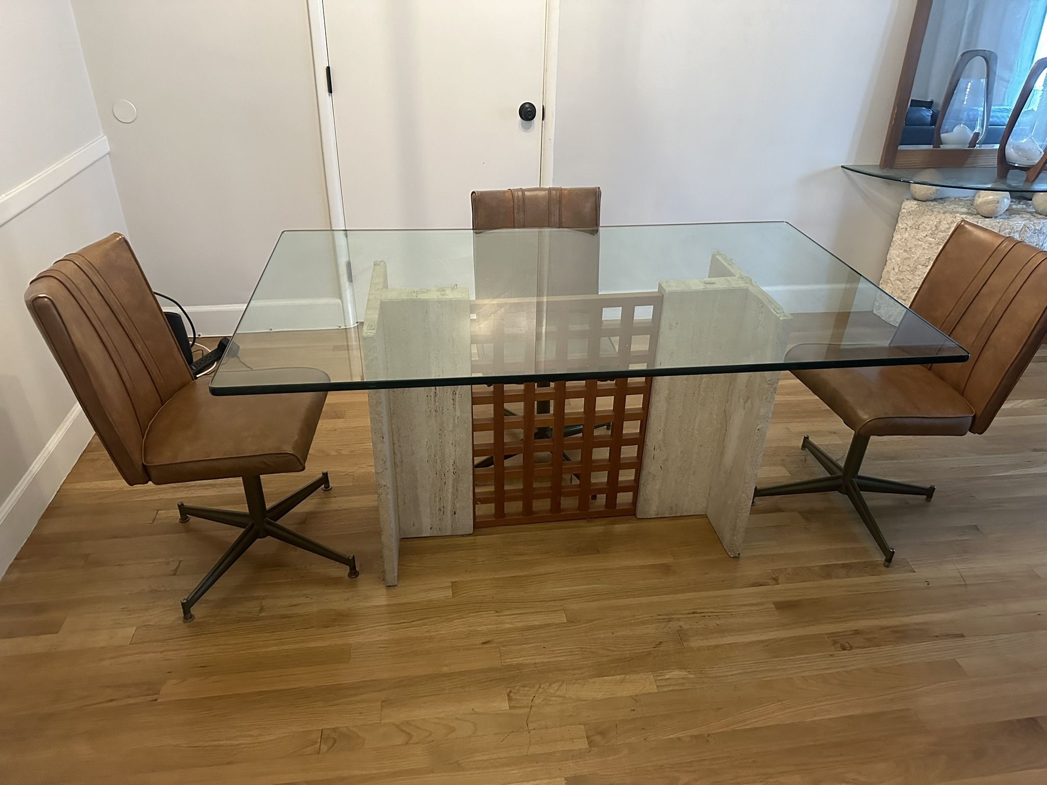 Mid Century Travertine Dining Table
