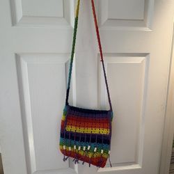 Brand New handmade crocheted rainbow crossbody bag 