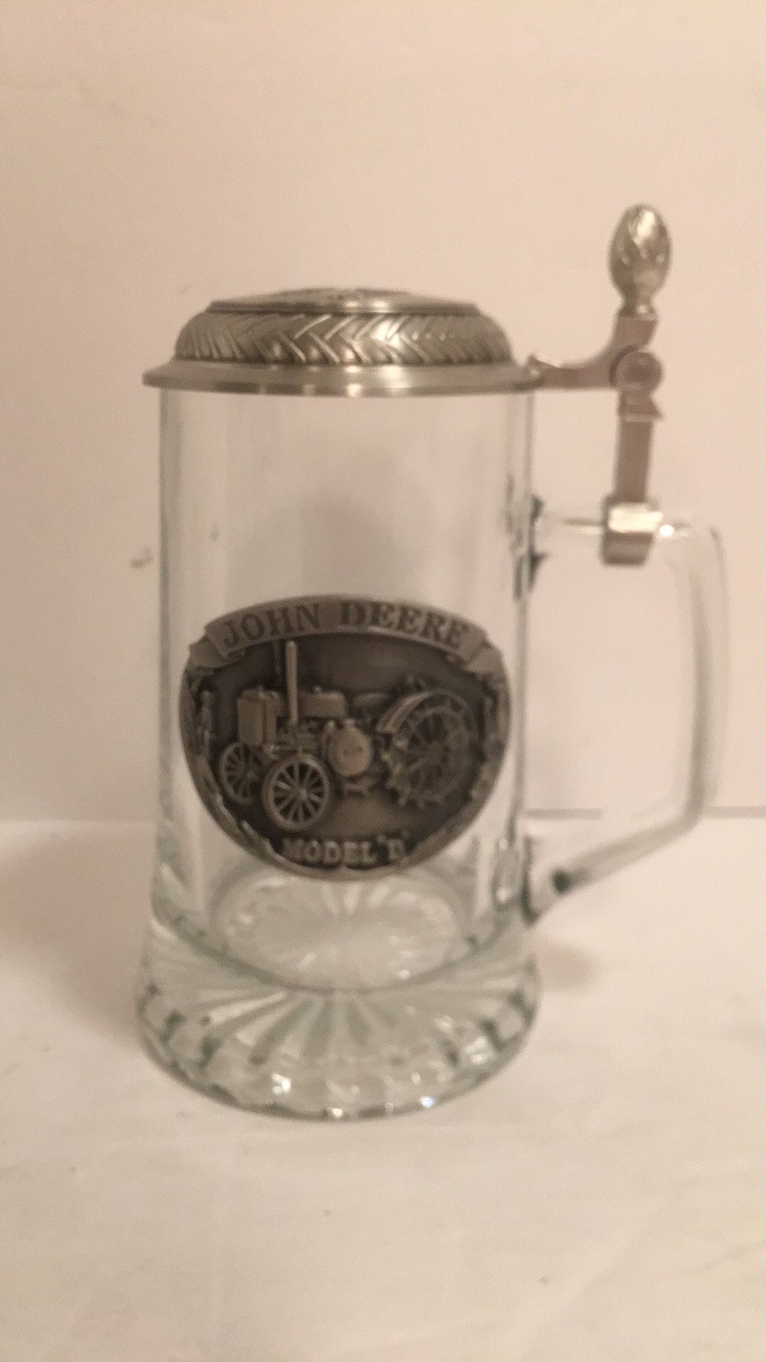 John Deere Moline, ILL. Model “D” Tractor Pewter Logo & Lid Domex Stein Mug in excellent condition. 