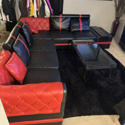 Red & Black Leather Couch 