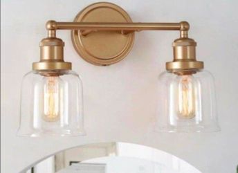Uolfin Gold Bell Vanity Light, Modern 2-Light Champagne Gold Bell Wall Sconce Bath Light with Clear Glass Bell Shades