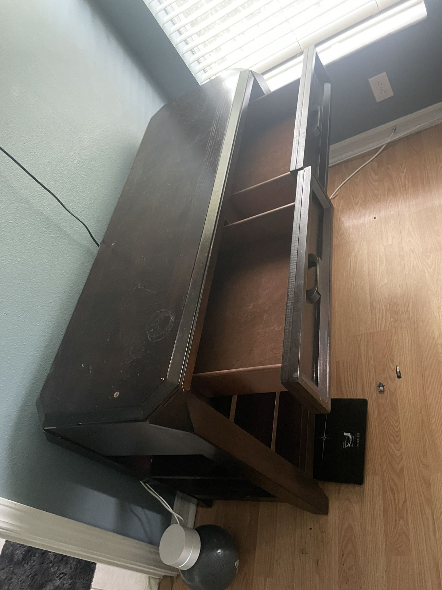 Long Dark Wood Table Buffet Style