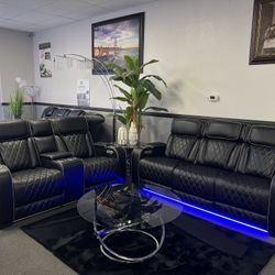 2PC Black Sofa & Loveseat w/ LED Lights 