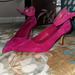 Bright Pink Gianna Bini Pink Velvet Heel Pumps