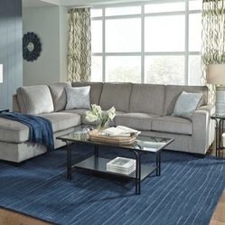 Gray Sectional Sofa Right or Left facing chaise available attached back pillow piped seams Accent Pillows included 110x90 