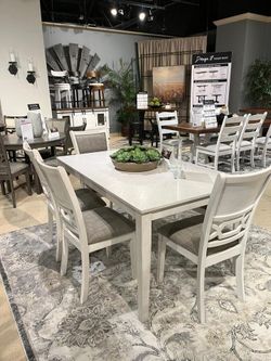 Brand New White finish 6 Pc Dining Set effortlessly captivates with its elegant simplicity