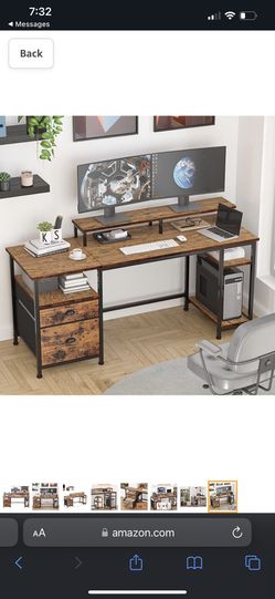 Furologee Computer Desk with Shelves and Drawer, 61 Long Desk with Fabric  File Drawer, Industrial Writing Desk with Large Monitor Stand, Study Table